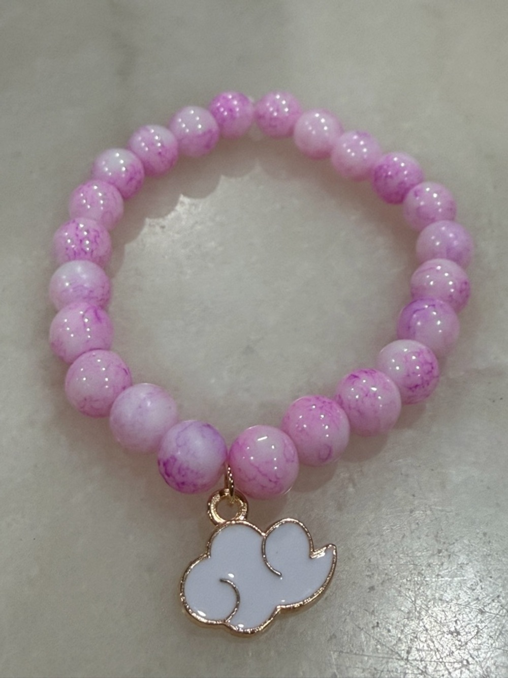 Pink Beaded Stretch Bracelet with White Cloud Charm